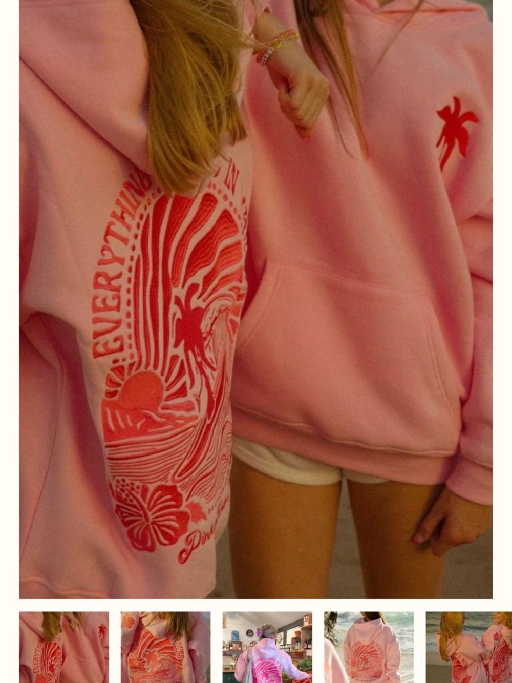 Pink Palm Puff Hoodie - Everything comes in waves